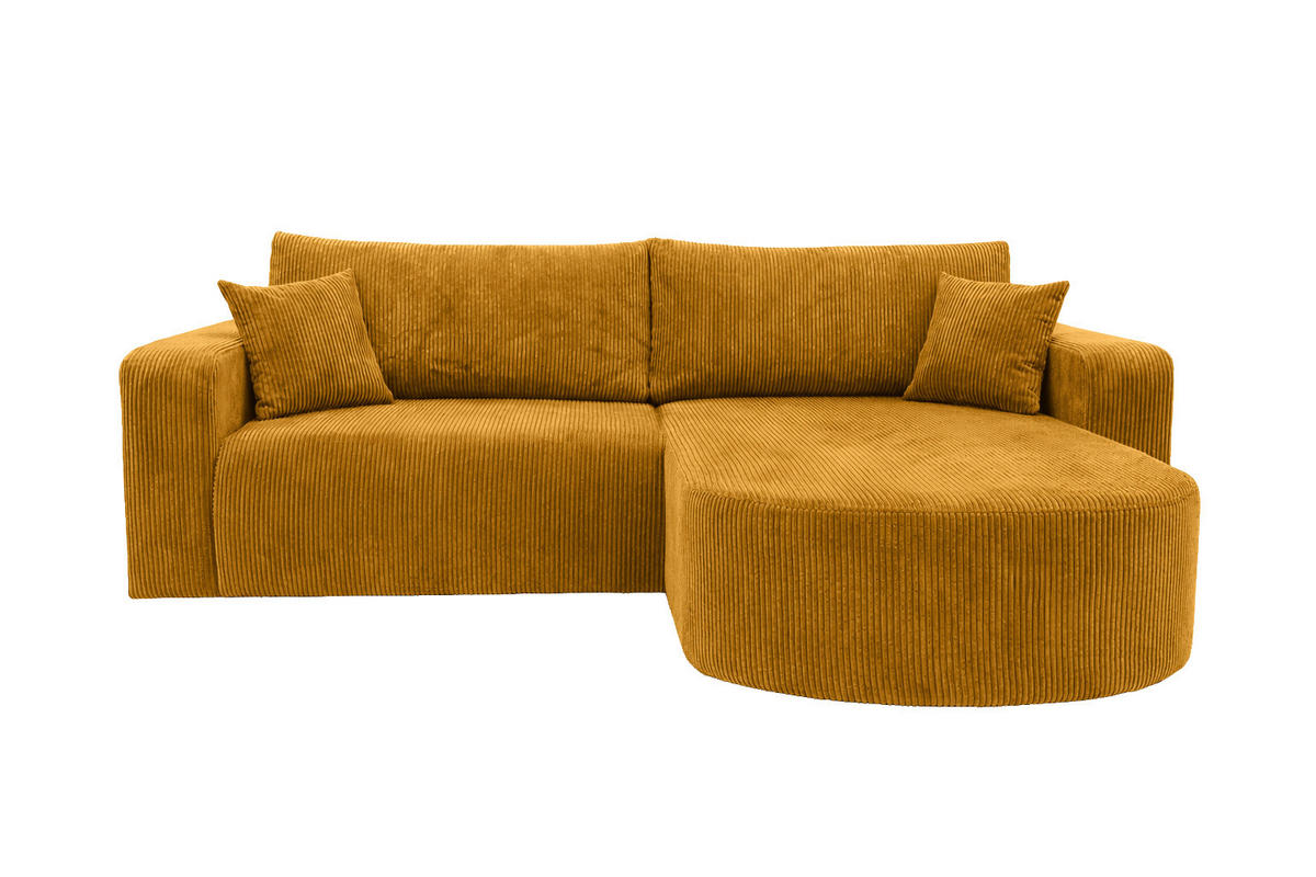 ECKSOFA Mit Schlaffunktion, Cordstoff Poso, Senffarbe, Rechts, ROUND ONE - Gelb, Holz (244/175cm) - Kaiser Möbel