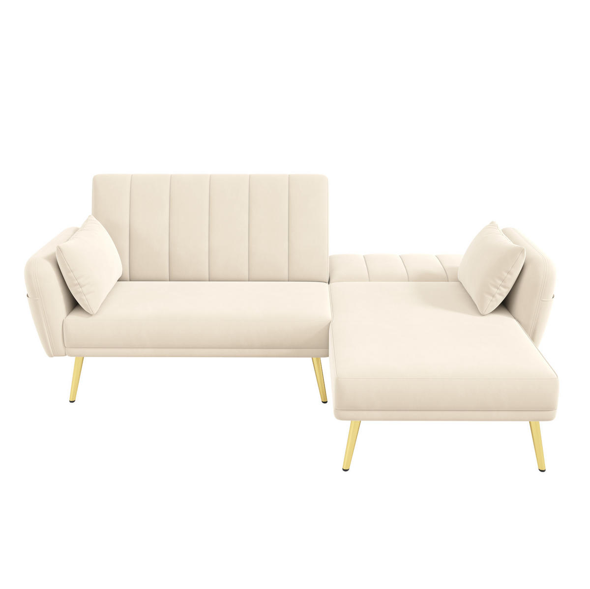 ECKSOFA 191,5/130,5/80 cm beige aus Samt mit Schlaffunktion - Beige, Textil (130/191.5cm) - OKWISH