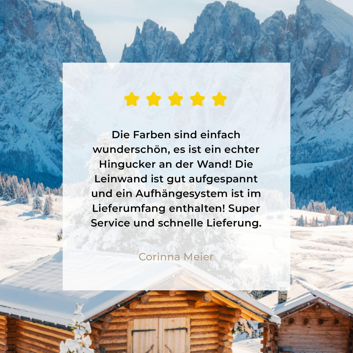 LEINWANDBILD Winter - Hütte - Berge - Aussicht - Schnee 50x50 cm - Eichefarben, Textil (50/50cm) - MuchoWow