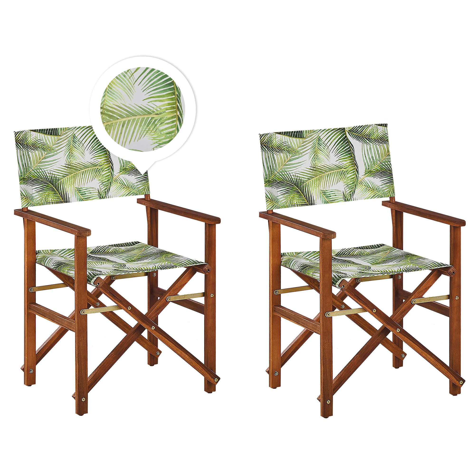 GARTENSTUHL 2er-Set Akazienholz dunkelbraun Auflagen cremeweiß/hellgrün Cine - Dunkelbraun/Creme, Holz (50/91/50cm) - Beliani