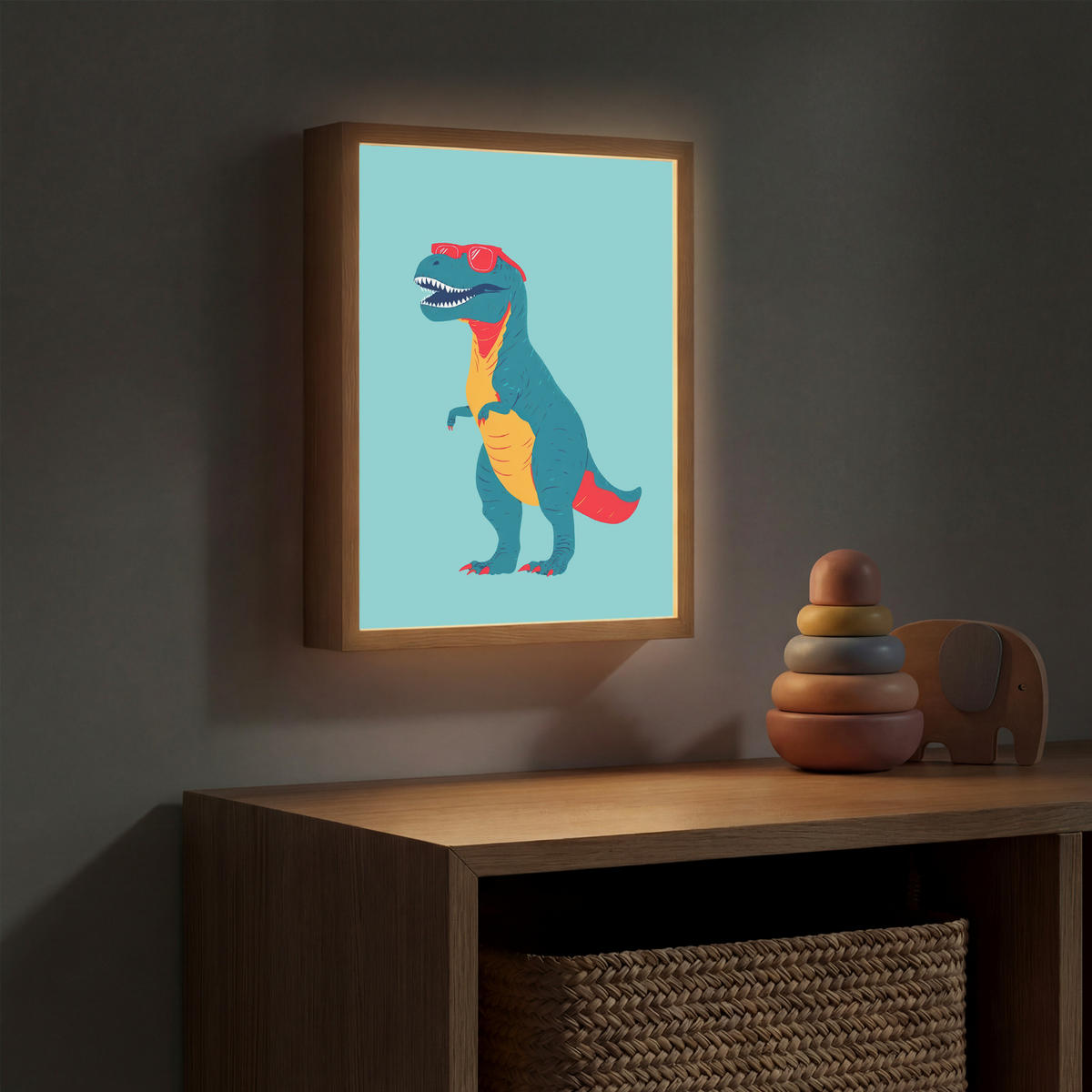NACHTTISCHLAMPE MIT AKKU Dinosaurier - Blau - Sonnenbrille 30x40 cm - Hellblau, Holzwerkstoff (8/30/40cm) - OnlyWow