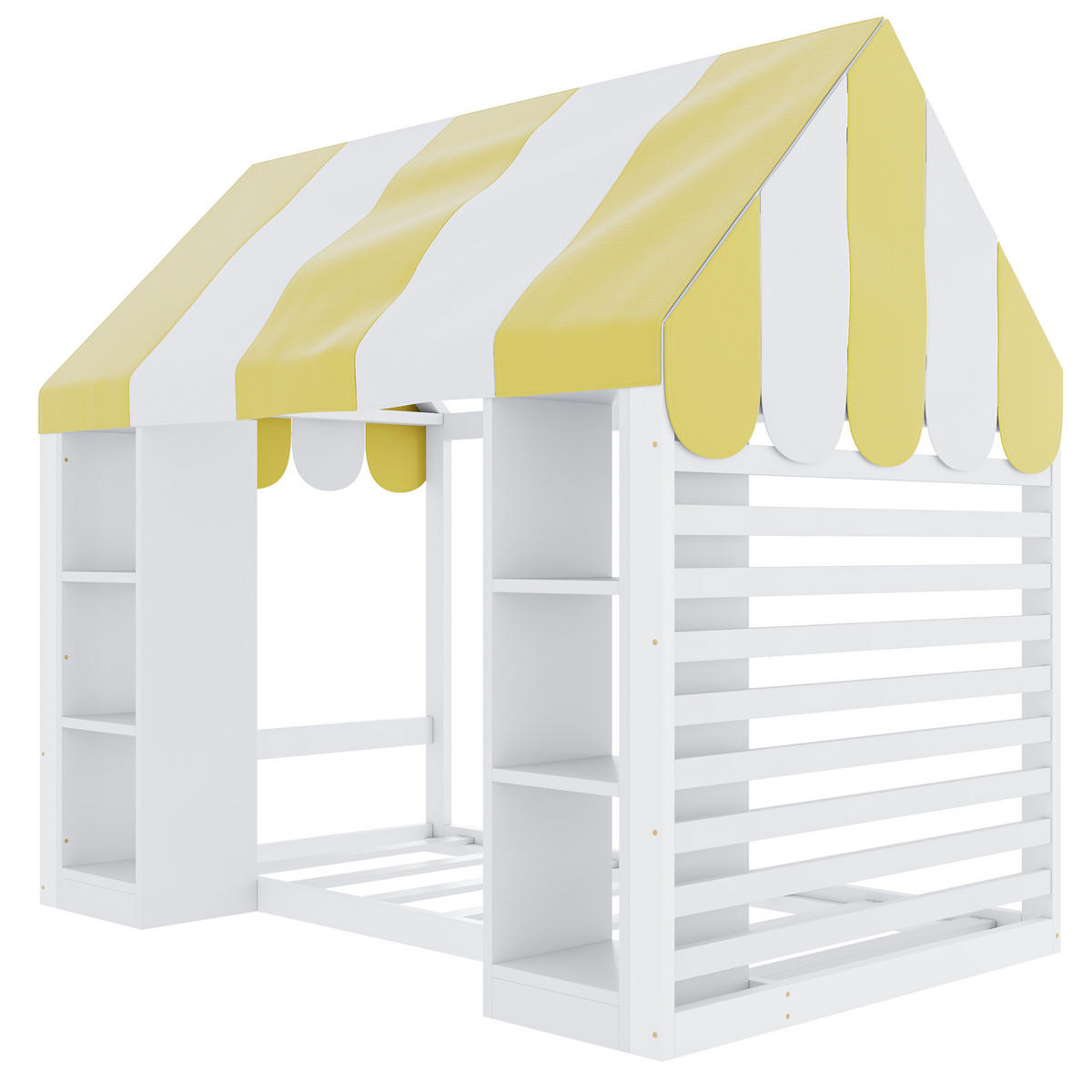 HAUSBETT 90/200 cm mit Himmelbett und Stauraum, DE-41618, in Weiß - Weiß, Holzwerkstoff (90/200cm) - ComfortXL