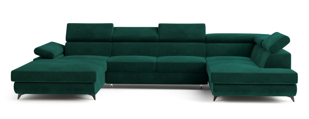 WOHNLANDSCHAFT RUBANO R-S Grün Velours-Stoff mit Schlaffunktion - Grün, Holz (339/89/190cm) - MASSENO