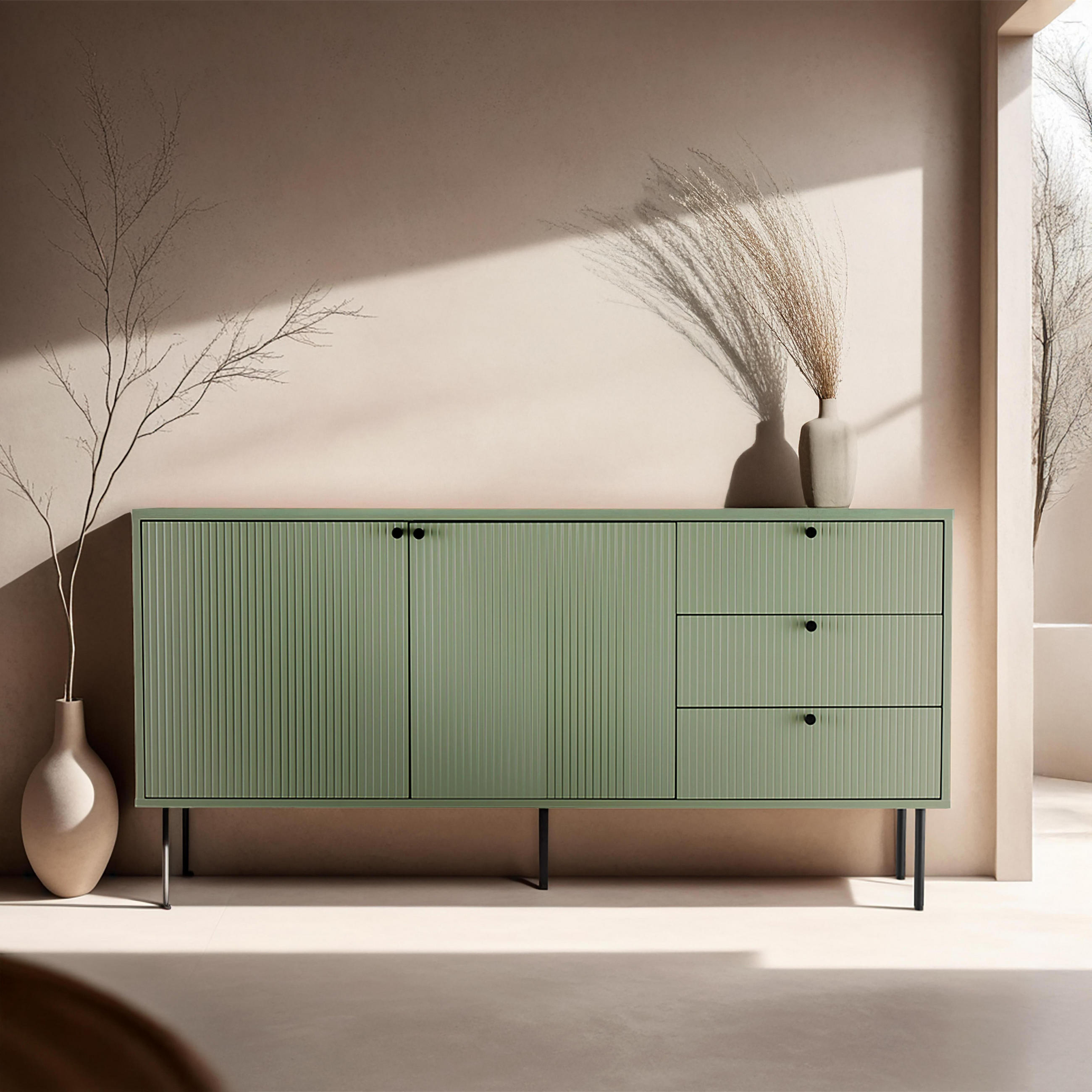 SIDEBOARD 150 cm, Salbeigrün - Grün, Holz (40/75/150cm) - Oviala