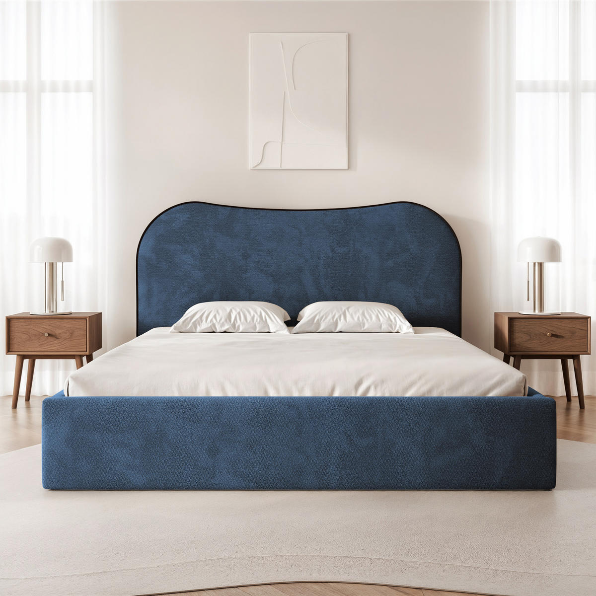 POLSTERBETT Rotello 180x200 cm Dunkelblau Chenille Stoff – (Bettkasten, Lattenrost) - Dunkelblau, Holz/Holzwerkstoff (180/200cm) - Ravio