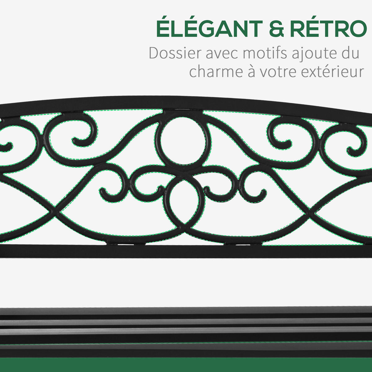 GARTENBANK DE-17762 2-Sitzer mit Weinranken-Motiv Schwarz - Schwarz, Metall (128/85/58.5cm) - ComfortXL