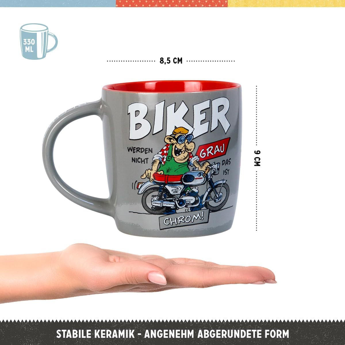 KAFFEETASSE 330 ml MOTOmania Biker Chrom - Multicolor, Keramik (0.33L) - Nostalgic-Art