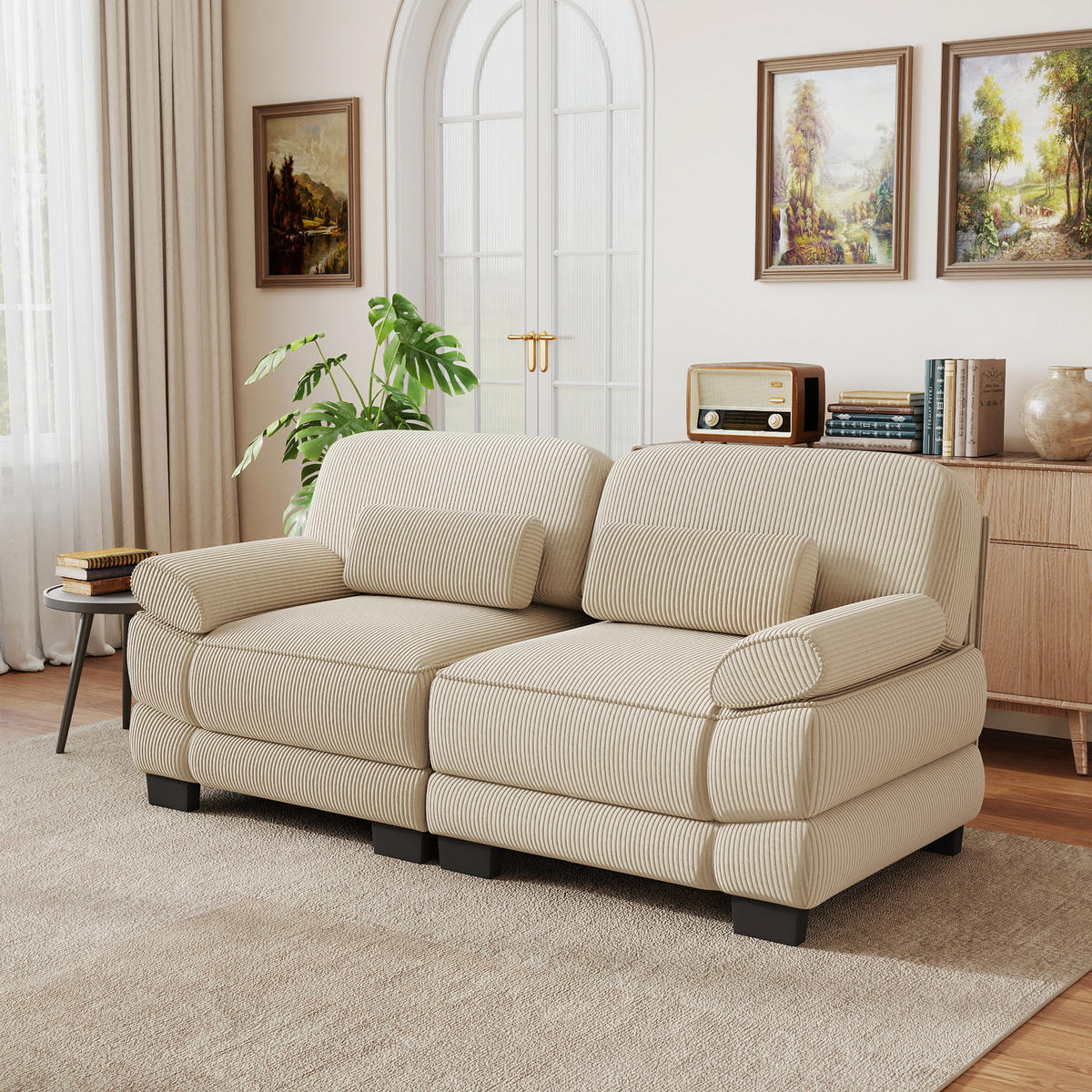 2-SITZER-SOFA modular mit Lendenkissen, DE-42659, Beige - Beige, Holz (194/94/88.5cm) - ComfortXL