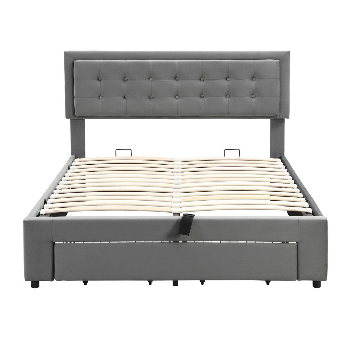 POLSTERBETT 140/190 cm grau aus Samt mit Stauraum und verstellbarem Kopfteil - Grau, Textil (140/190cm) - OKWISH