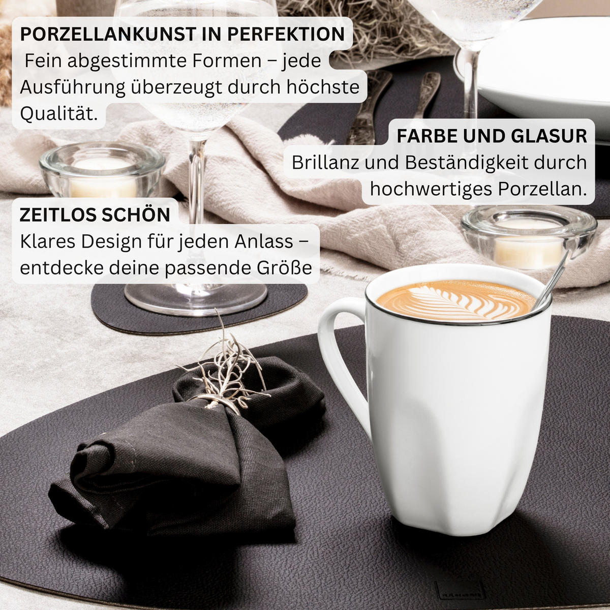 GESCHIRRSET,PORZELLAN Kombiservice Bilgola Black Rim 24 teilig für 6 Personen - Schwarz/Weiß, Keramik (50/30/80cm) - Sänger