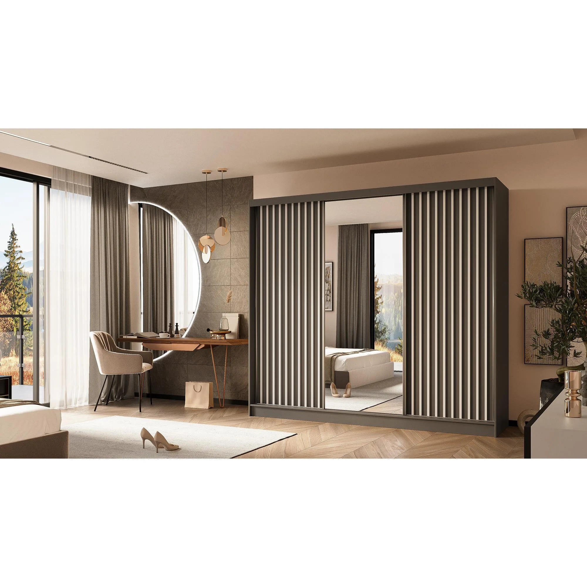 SCHWEBETÜRENSCHRANK Helix 240/216/61 grau+weiß - Weiß/Grau, Holzwerkstoff (240/216/61cm) - Beautysofa