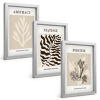 BILDER SET 3er Set - 20x30 cm Silberner Rahmen - Beige-braune Pflanzenmuster - Silberfarben, Kunststoff (20/30cm) - TULUP
