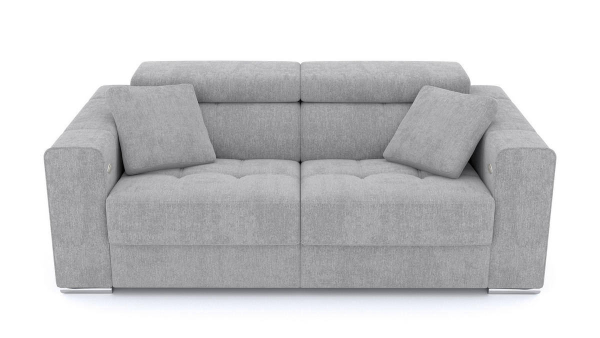 SOFA QUARTZ 3-Sitzer mit 2 Relaxfunktionen, hellgrau - Silberfarben/Hellgrau, Holzwerkstoff/Textil (204/80/102cm) - Courtois Laville