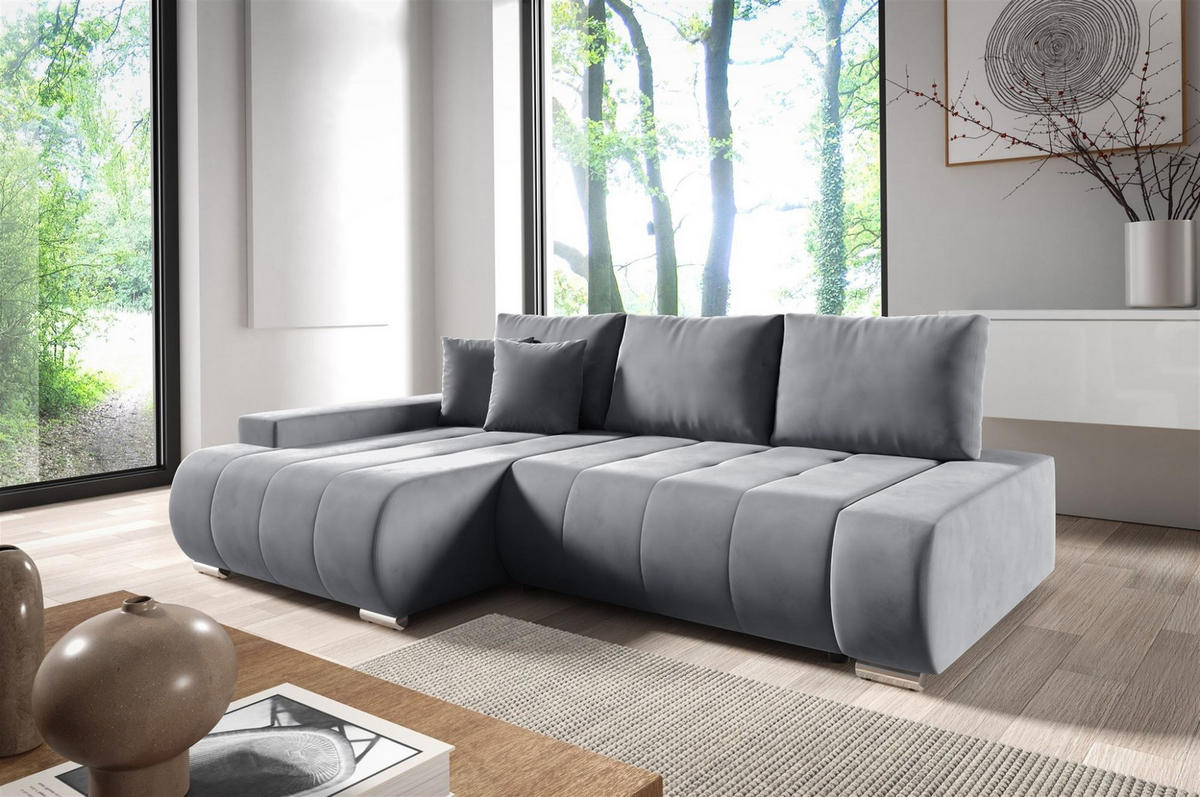ECKSOFA Elmo - Grau, Holzwerkstoff/Textil (227/153cm) - Fun Möbel