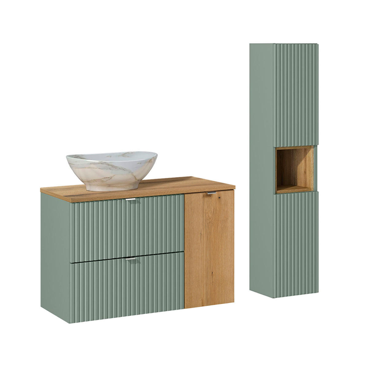 BADMÖBEL 90.4cm Jade 2er-Set Grün - Grün, Holzwerkstoff (90.4/59.5/40cm) - Petits-meubles