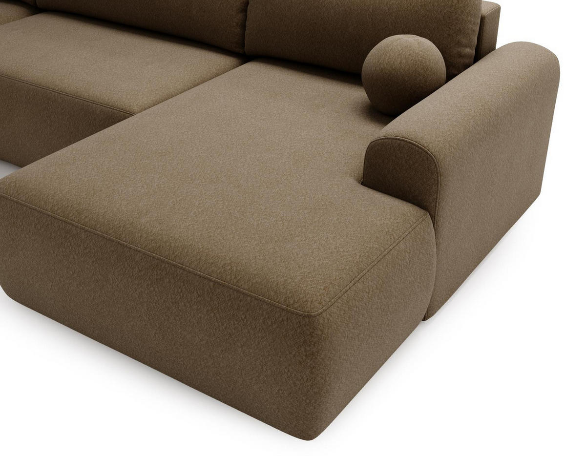 WOHNLANDSCHAFT Aurora Braun, mit Schlaffunktion in Lambi Stoff - Braun, Holzwerkstoff/Textil (344/92/177cm) - Bettso