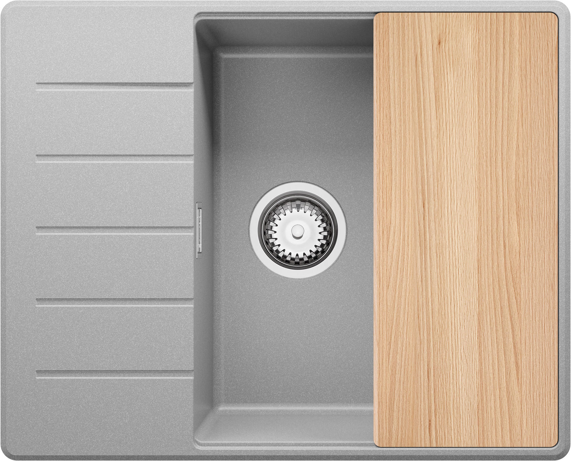 SPÜLBECKEN Kopenhagen, 2-er set Grau 62/50 cm 1 Becken + Ablauf-Set + Schneidebrett ab 50er Unterschrank - Chromfarben/Beige, Kunststoff (62/20/50cm) - Primagran