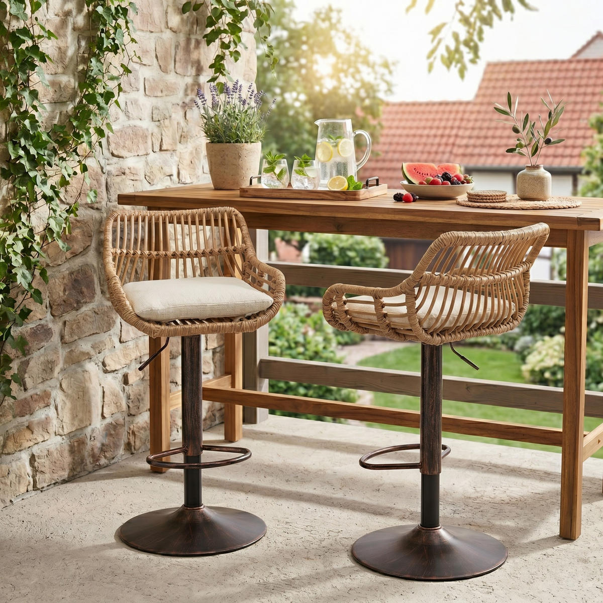 BARHOCKER,DREHSTUHL,RATTAN 360° drehbar, 2er-Set,Beige - Beige, Metall (38/109/39cm) - LVHOM