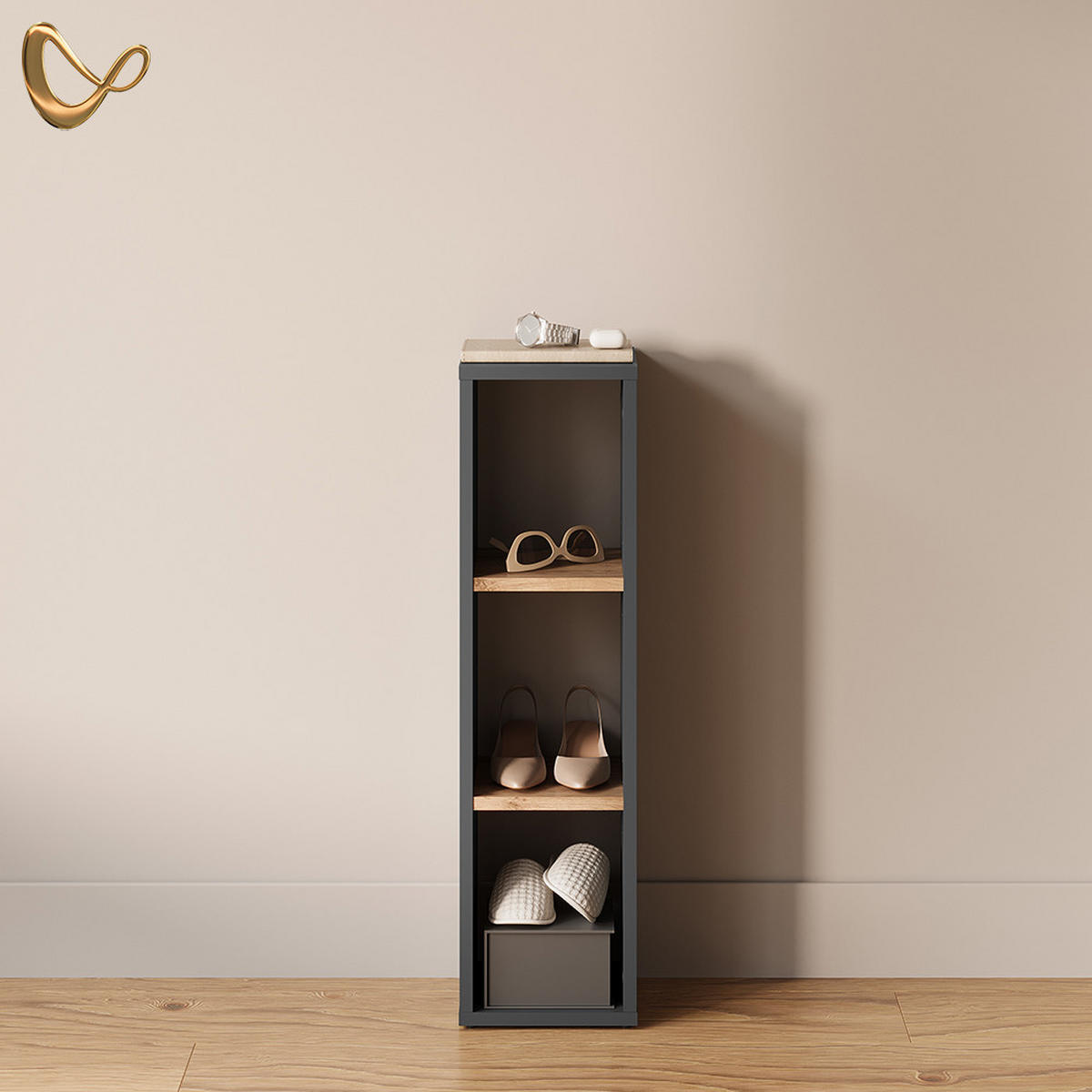 AUFBEWAHRUNGSREGAL Ortello Anthrazit/Goldkraft Eiche 21.6 x 80.1 cm - Honigeiche/Anthrazit, Holzwerkstoff (21.6/80.1/24cm) - Livinity®