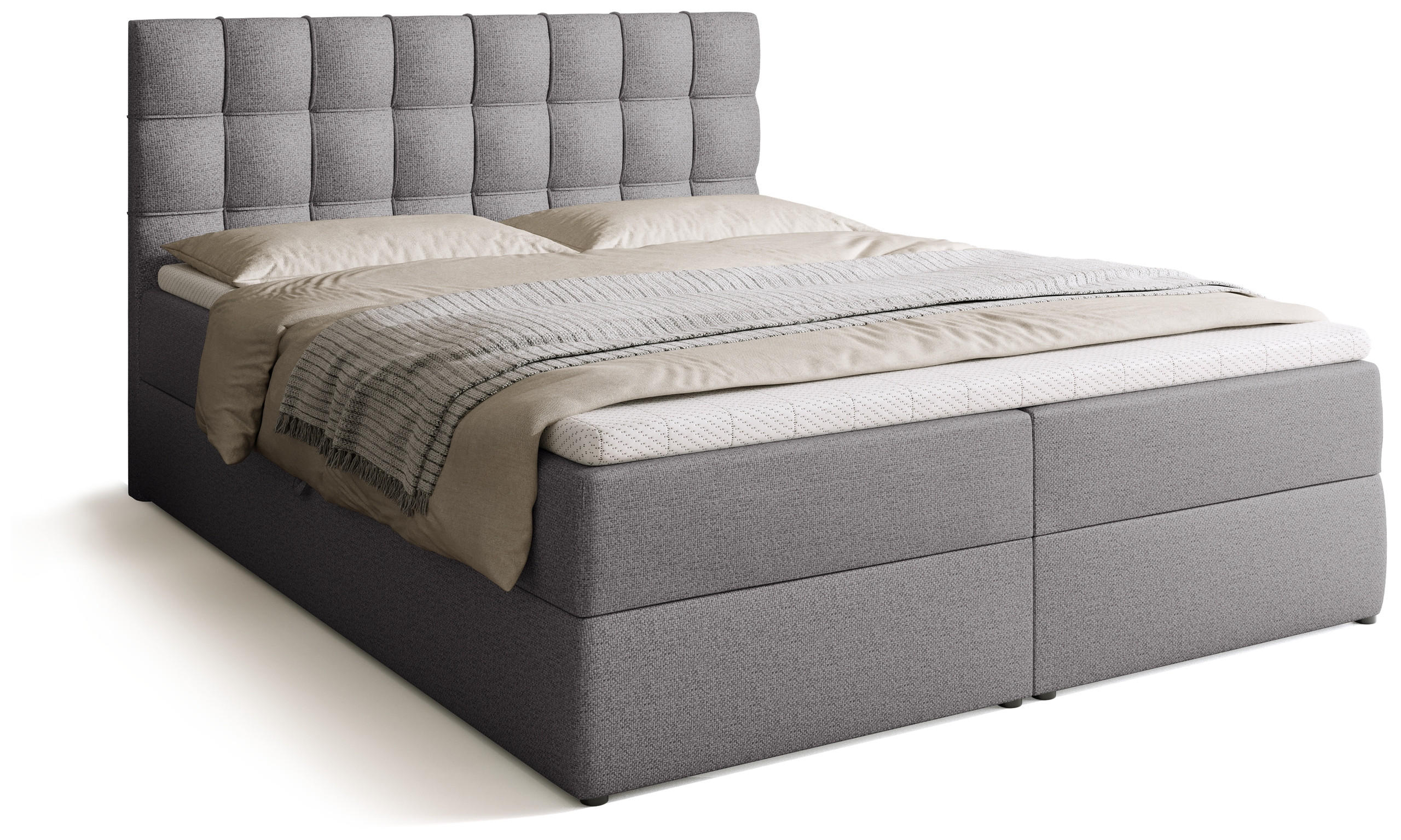 BOXBETT Detroit mit Topper 160/200 Grau - Grau, Textil (160/200cm) - Bromarkt