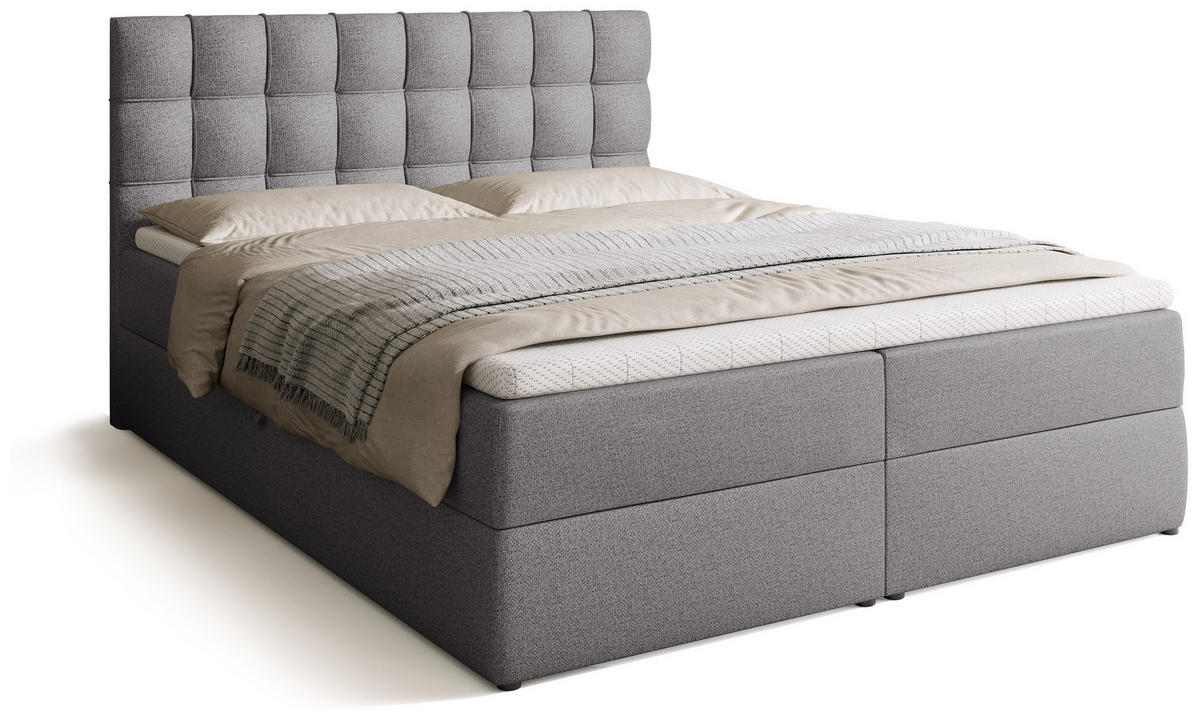 BOXBETT Detroit mit Topper 160/200 Grau - Grau, Textil (160/200cm) - Bromarkt
