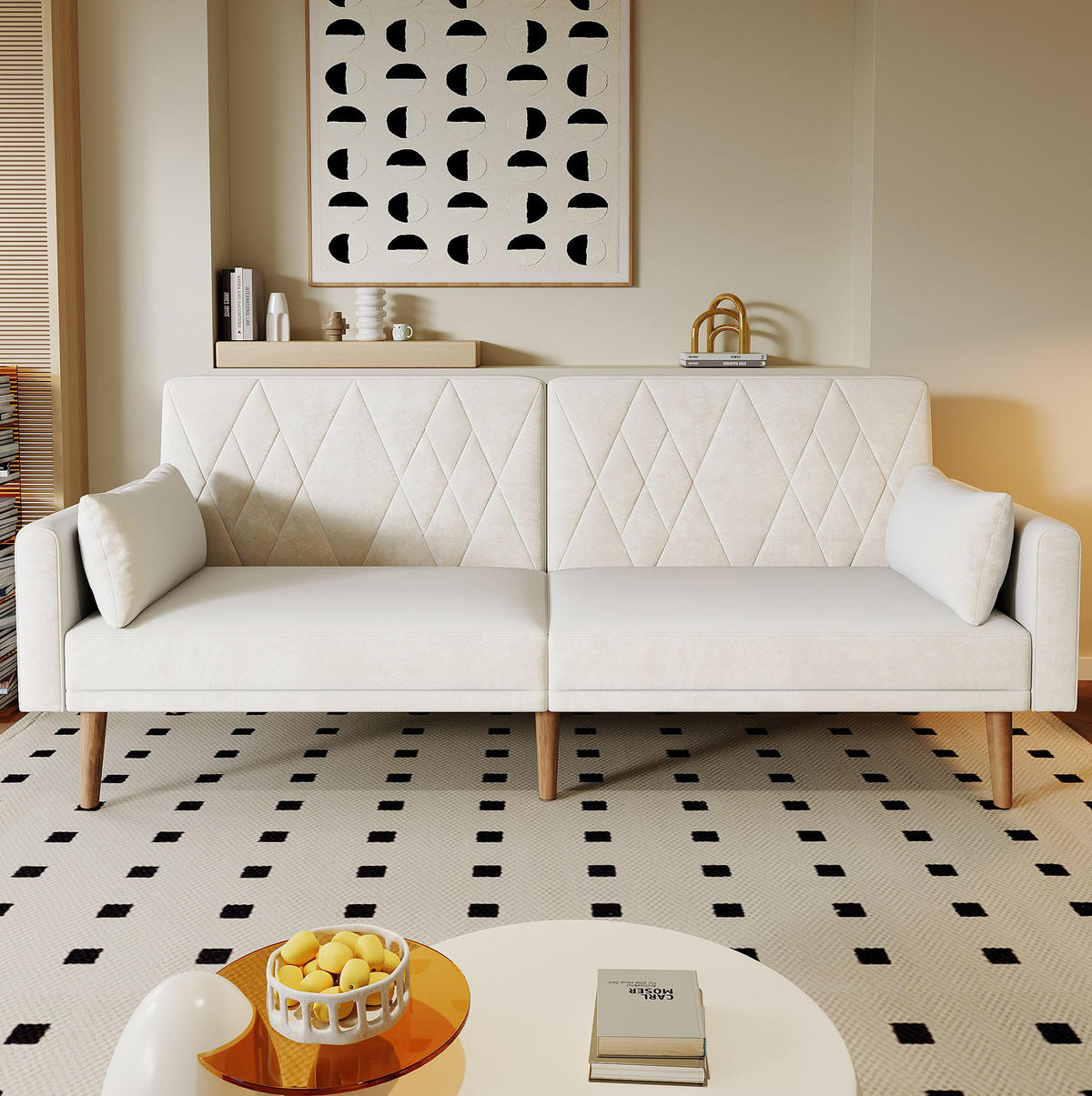 SCHLAFSOFA Samt mit verstellbarer Rückenlehne und Armlehnen Beige 180/75/82 cm - Beige, Textil (82/75/180cm) - Redom