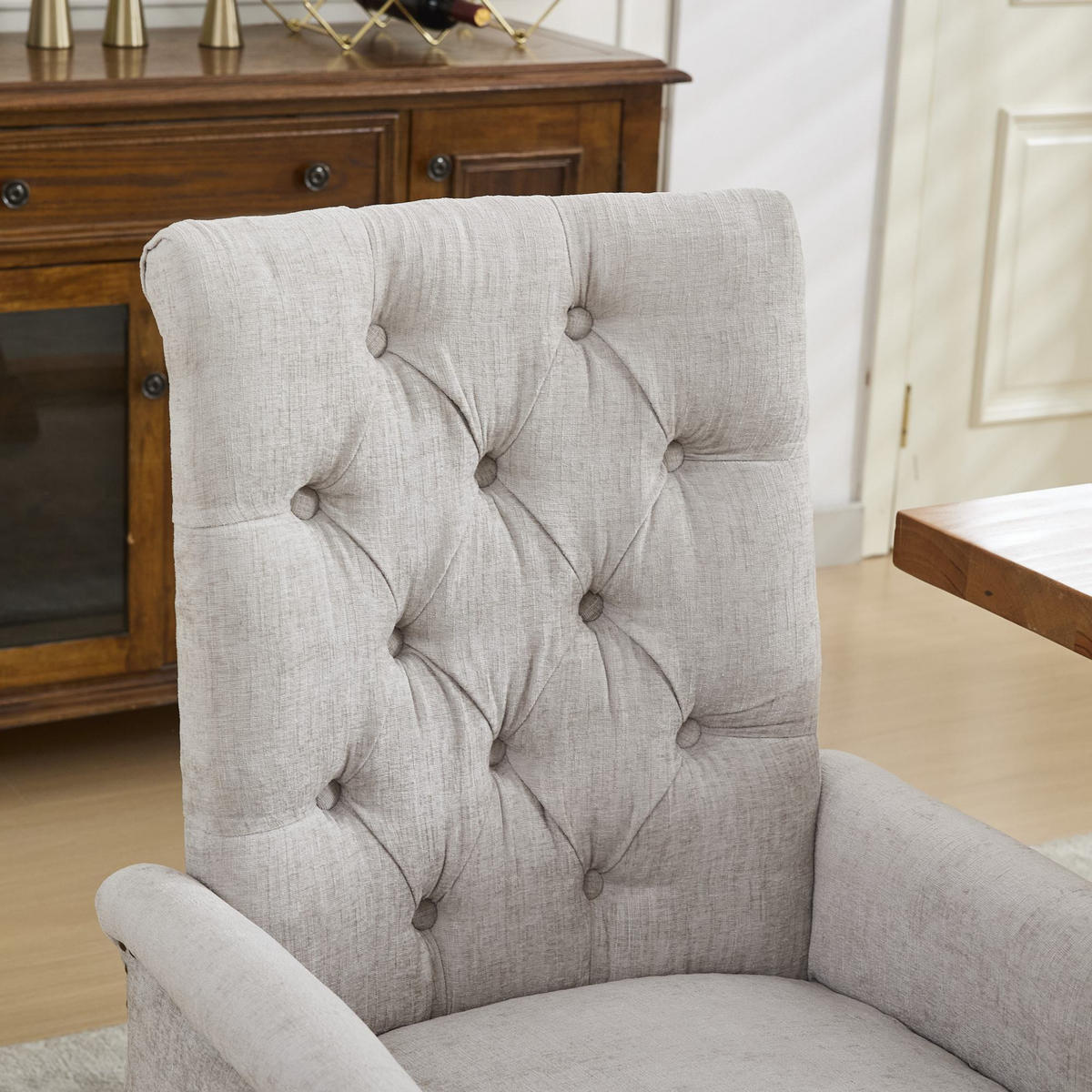 ARMLEHNSTUHL DE-36357 mit Chenille-Bezug Beige - Beige, Holz (57/100.5/69cm) - ComfortXL