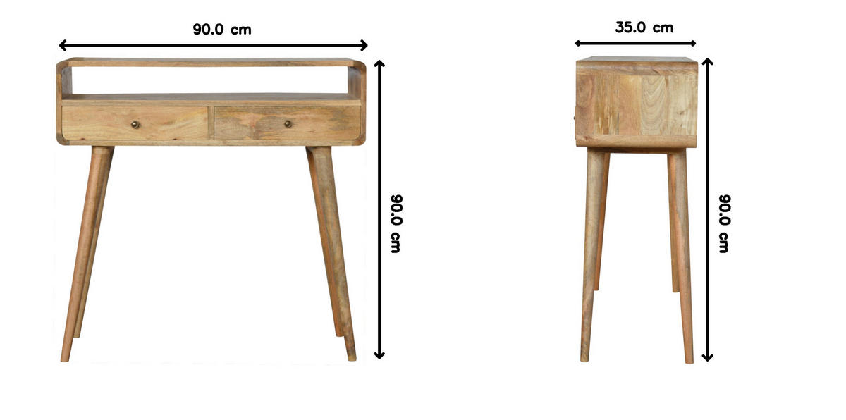 KONSOLE-TISCH in Eichen-Finish, 2 Schublades, 1 Offenes Fach, Beige - Messingfarben/Braun, Holz/Metall (35/90/90cm) - Artisan Furniture
