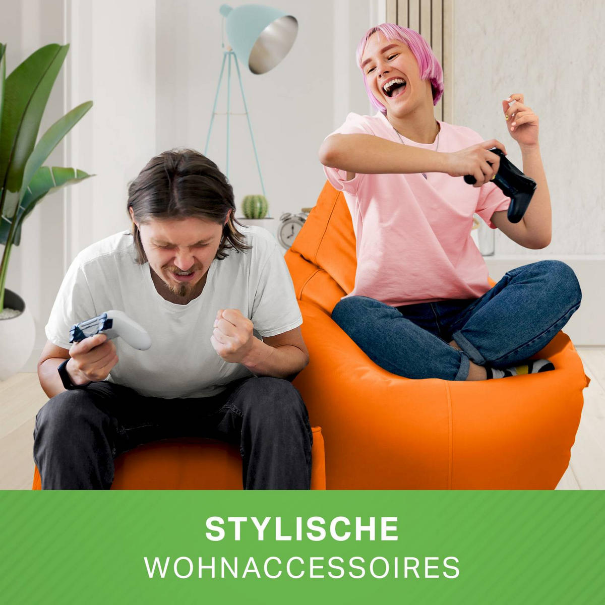 SITZSACK + Hocker "Cozy+Cube" 2er Set - Orange, Textil (70/90/80cm) - Green Bean