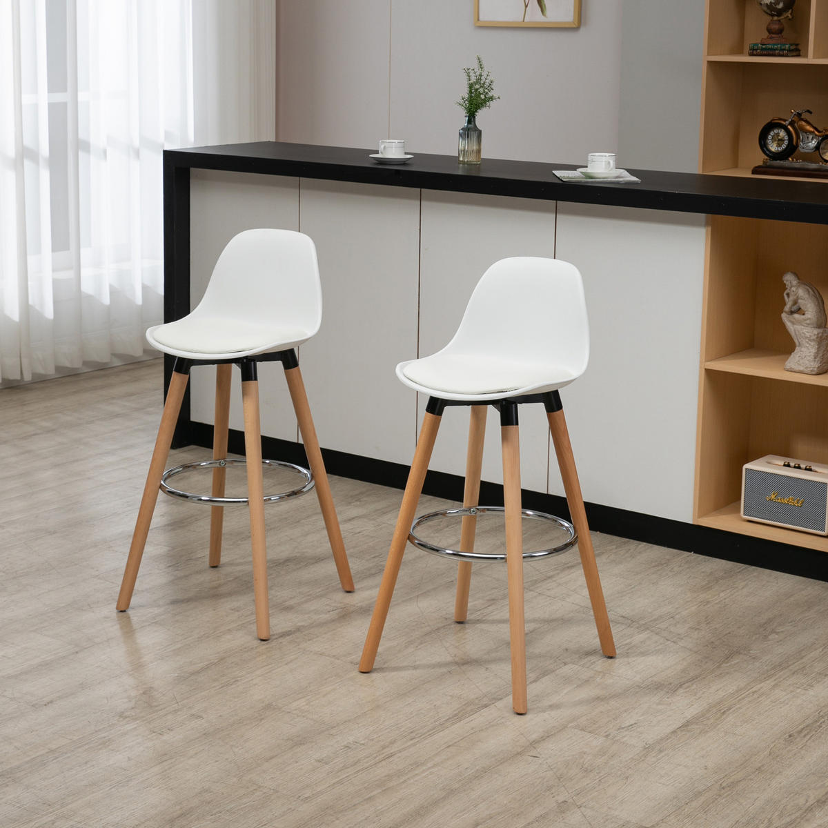 BARHOCKER 2er-Set mit Rückenlehne 38,5 x 42,5 x 91 cm White - Weiß, Metall (42.5/91/38.5cm) - Meubliv