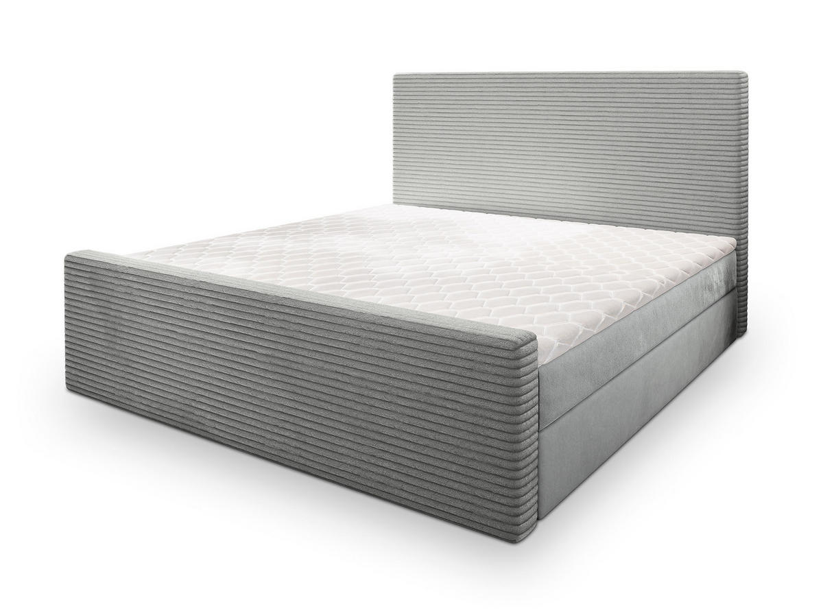 BOXBETT ALORIA 180x200 cm mit Matratze und Topper - Hellgrau - Hellgrau, Holz (180/200cm) - MASSENO