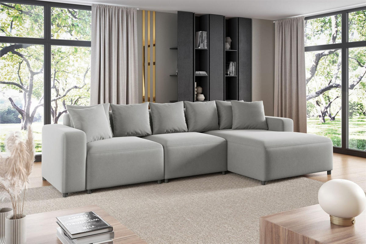 ECKSOFA Megan In Salvador - Hellgrau, Holzwerkstoff/Textil (331/165cm) - Fun Möbel