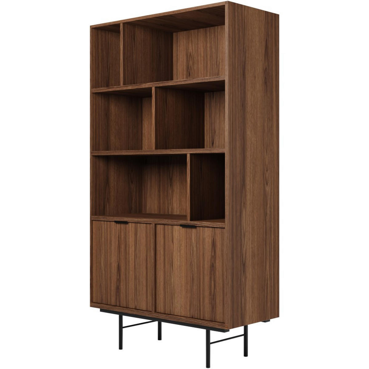 BÜCHERREGAL Evron mit 4 offene Regalböden, Walnuss - Walnussfarben/Schwarz, Holzwerkstoff/Metall (90/185/35cm) - Beautysofa
