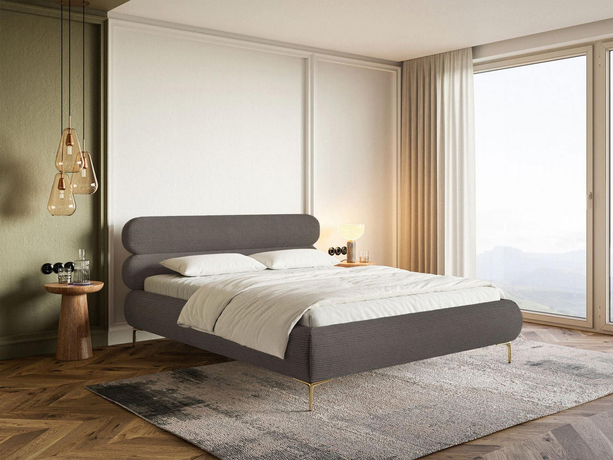 POLSTERBETT Roule Cord Grau 160x200 cm - Goldfarben/Grau, Textil/Metall (160/200cm) - Selsey
