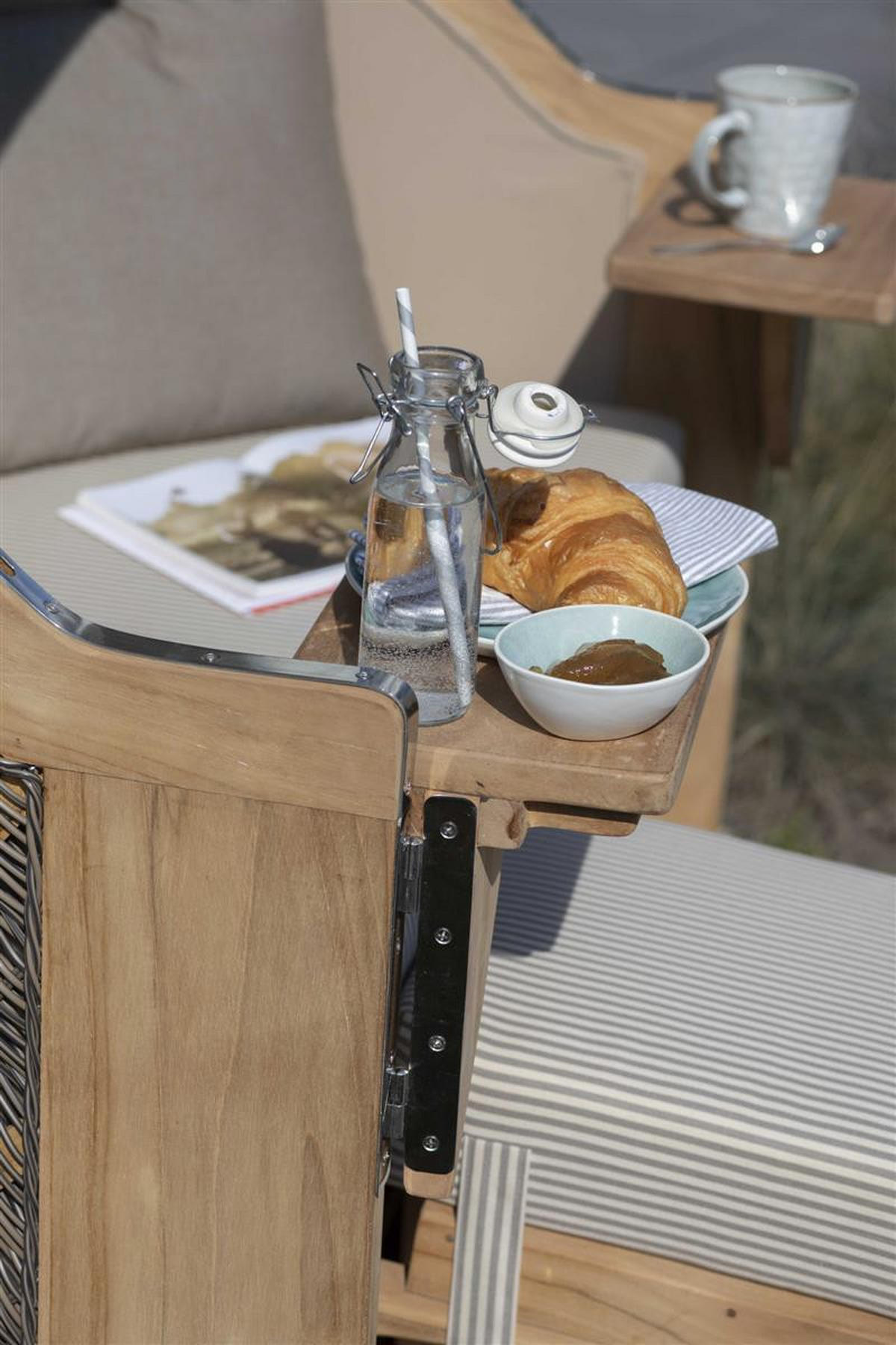 STRANDKORB Düne 2 Sitzer Teak PE Grey - Braun/Grau, Holz/Metall (125/170/80cm) - Mr. Deko