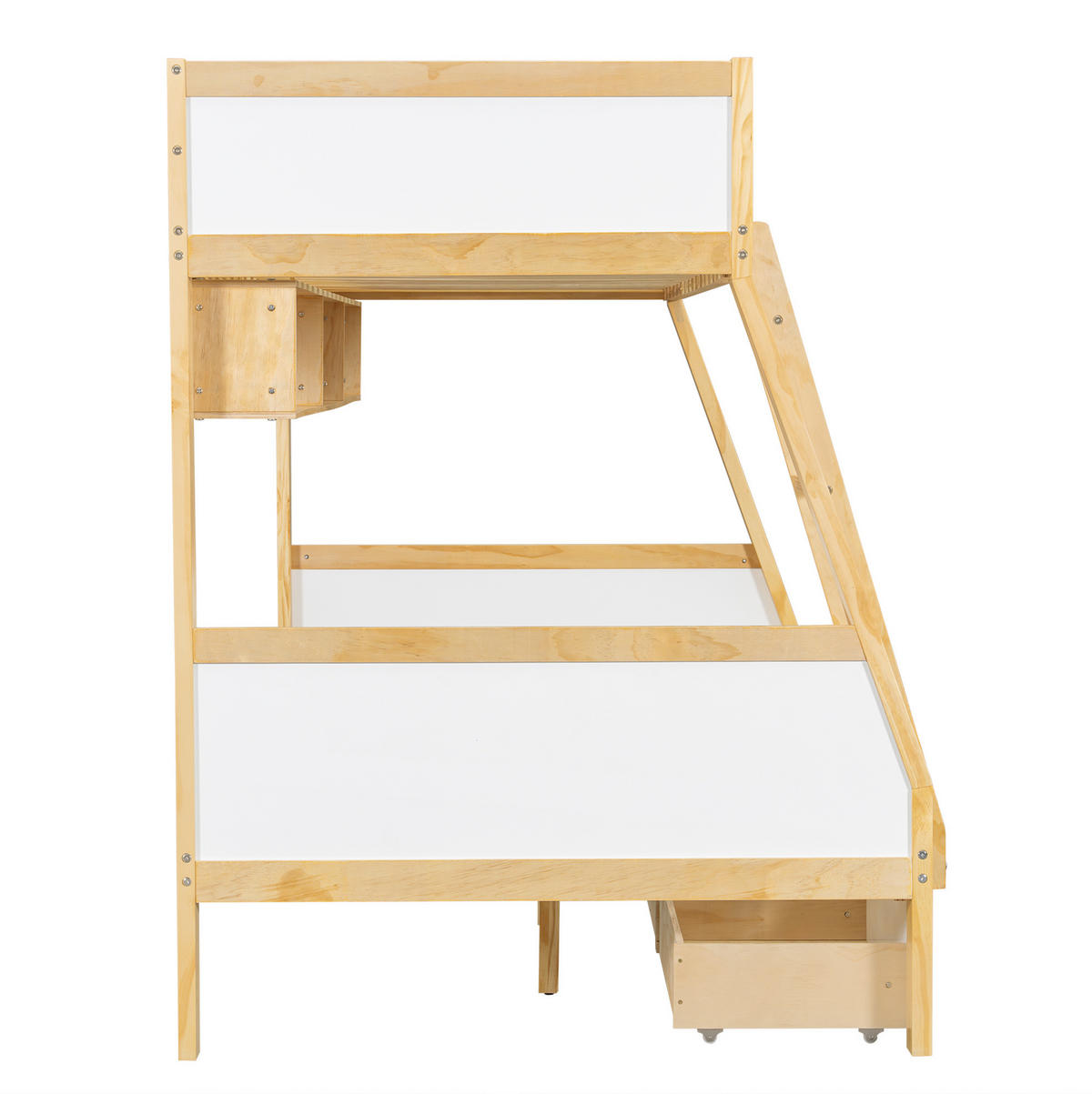 ETAGENBETT 90/200 & 120/200 cm Weiß/Natur mit 3 Schubladen und Bilderbuchständer - Weiß, Holz (90/200cm) - Flora Grace