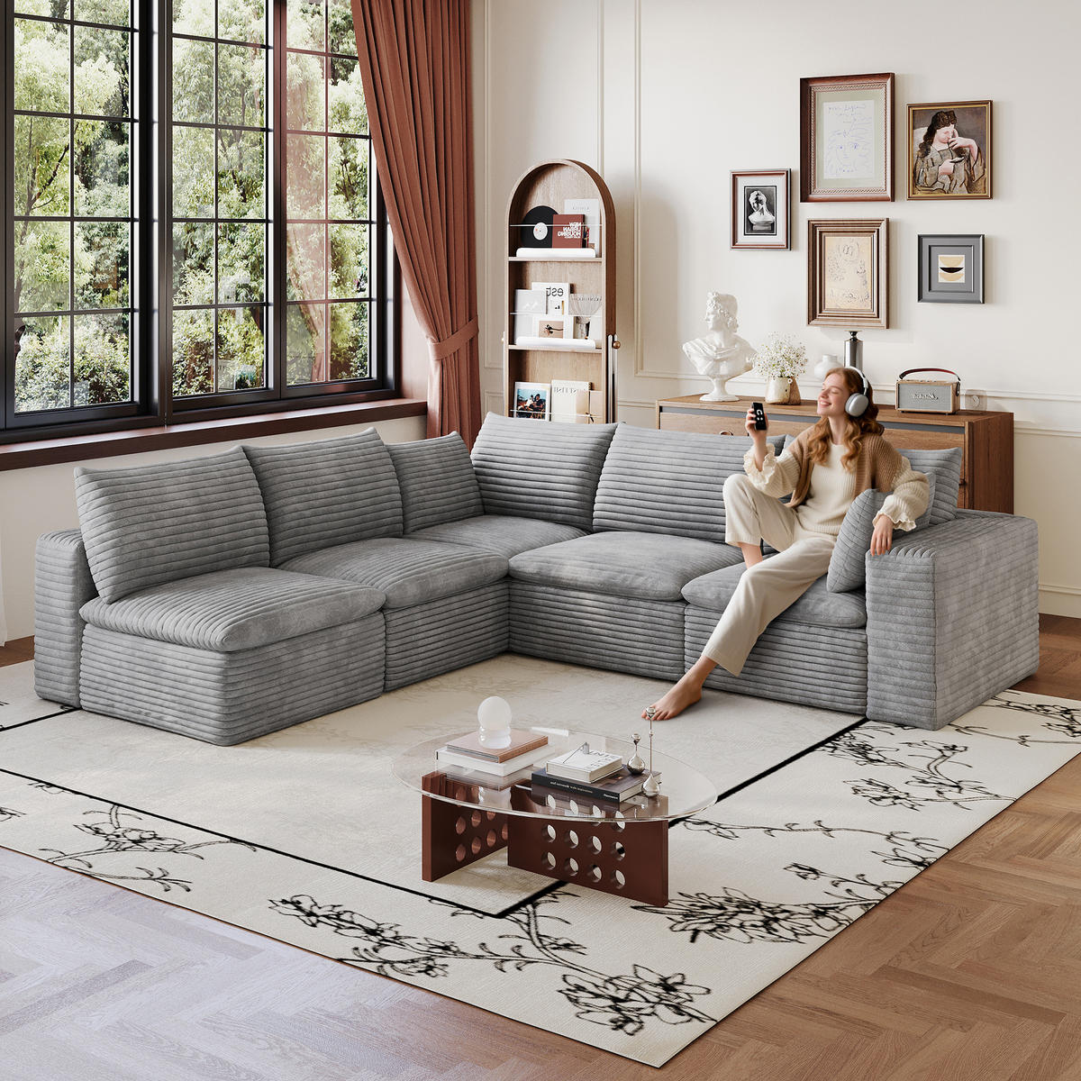 ECKSOFA DE-34773 5-Sitzer mit abnehmbare Polsterung Grau - Grau, Textil (250/260cm) - ComfortXL