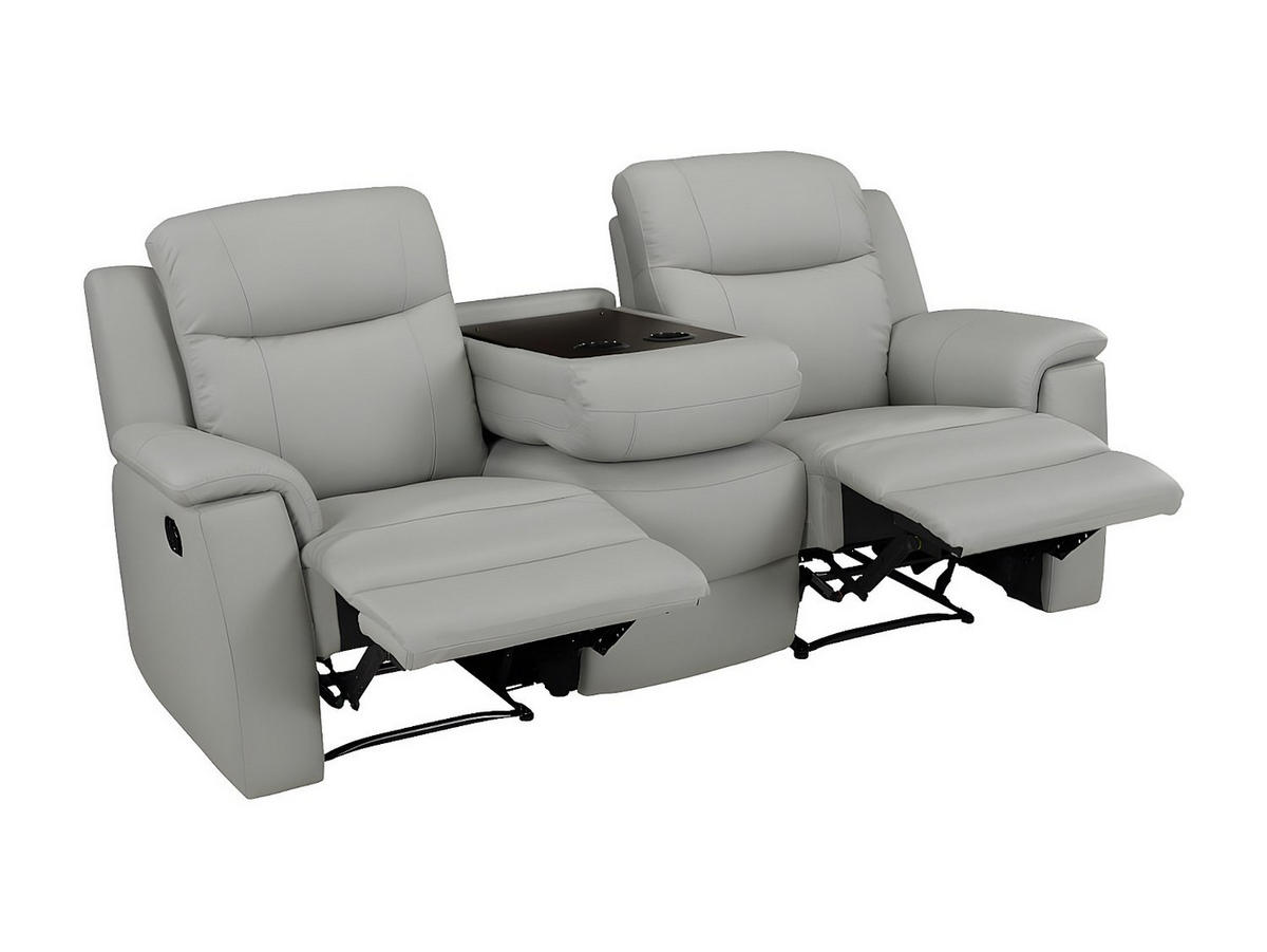 RELAXSOFA - 3 Personen - leder - hellgrau Evasion - Hellgrau, Leder (205/100/96cm) - Vente-Unique