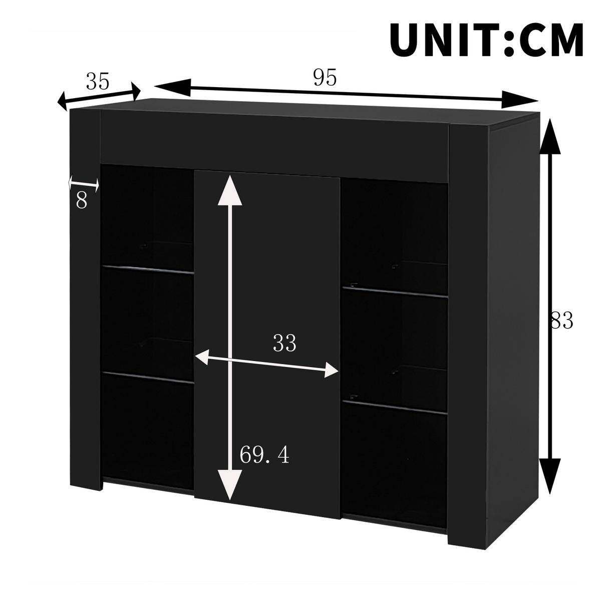 SIDEBOARD in Schwarz mit Hochglanz-Front und Glasregalen, 95/35/83 cm, Schwarz - Schwarz, Holzwerkstoff (95/83/35cm) - Redom
