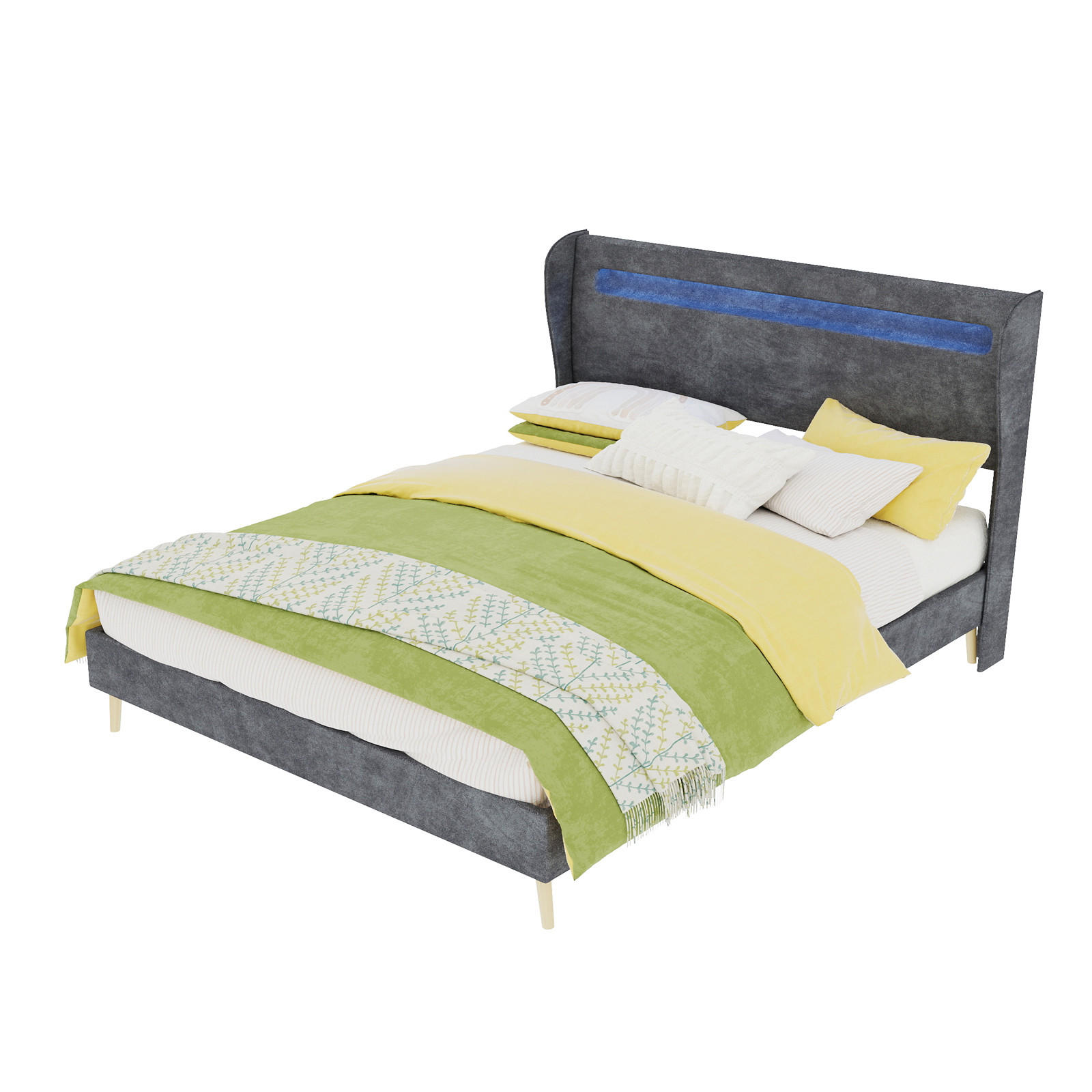 POLSTERBETT 140/200 cm DE-32987 mit LED-Kopfteil und Matratze Grau - Grau, Metall (140/200cm) - ComfortXL