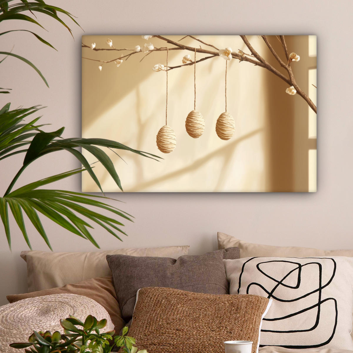 LEINWANDBILD Beige - Osterkuchen - Eier Wanddeko 90x60 cm - Beige, Textil (90/60cm) - MuchoWow