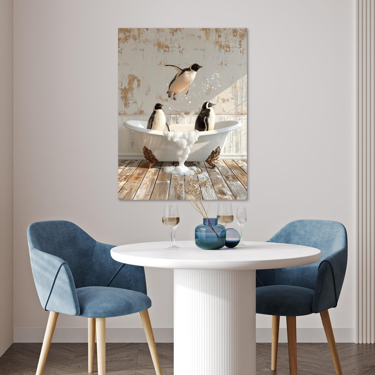 POSTER Vintage - Pinguin - Badewanne - Schaumstoff 60x80 cm - Schwarz, Papier (60/80/0.1cm) - MuchoWow