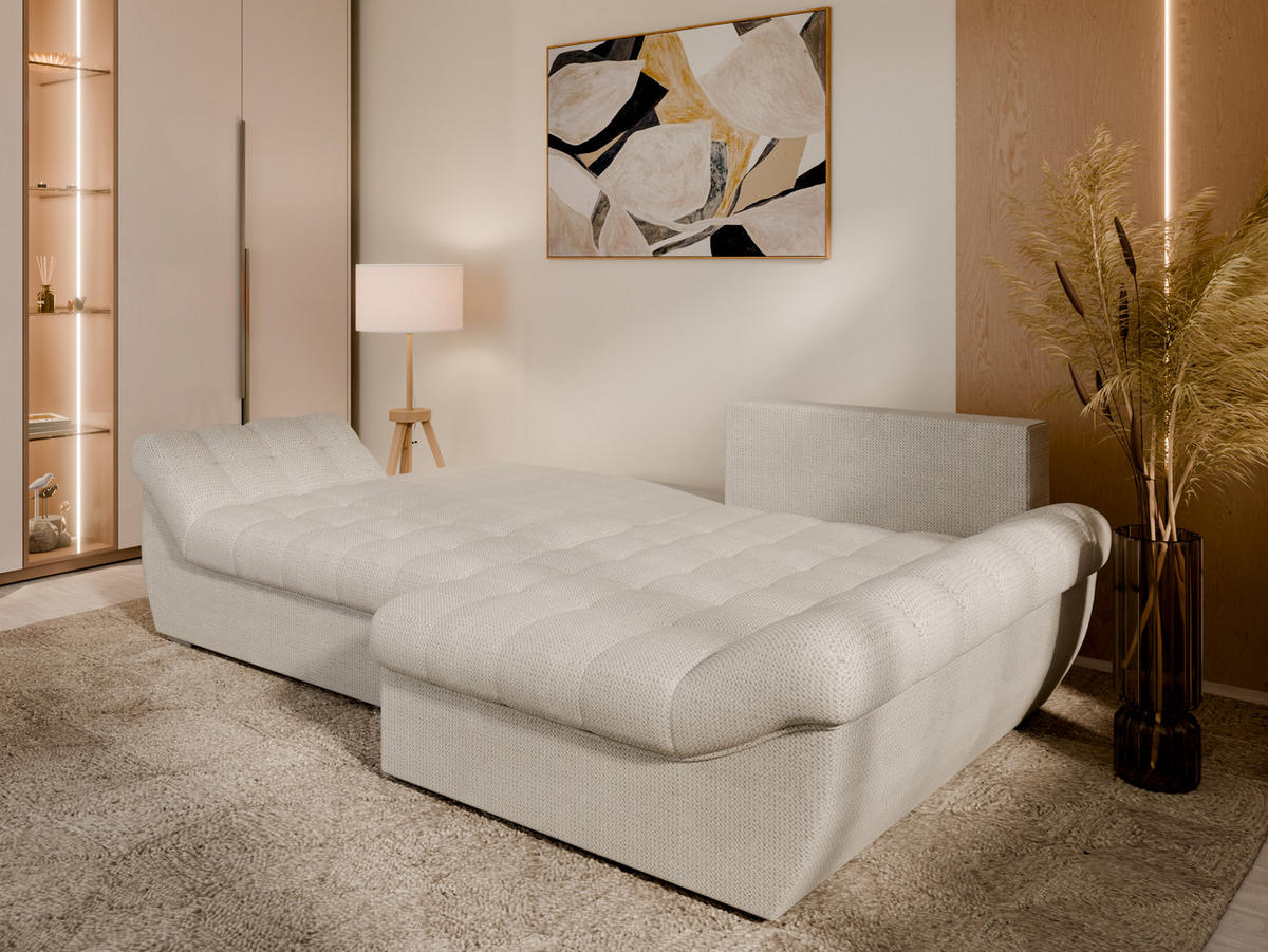 ECKSOFA ZAYA mit Schlaffunktion L-Form, Sofa mit Bettkasten, Wohnzimmersofa, Couch, Soffa, Bettsofa, RECHTS- Creme - Creme, Holz (279/175cm) - Homesy