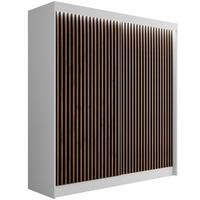KLEIDERSCHRANK mit LED, Lamel-Schiebetüren VILANv2 - 200 cm Weiß + Lamelle Eiche Wotan - Eiche Wotan/Weiß, Holzwerkstoff (200/215/61cm) - ALTDECOR