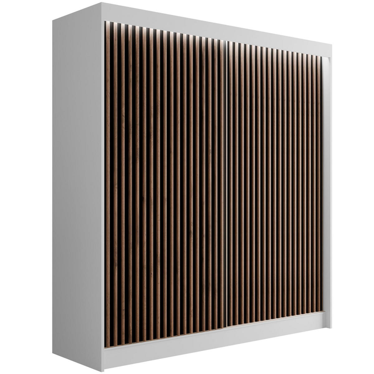 KLEIDERSCHRANK mit LED, Lamel-Schiebetüren VILANv2 - 200 cm Weiß + Lamelle Eiche Wotan - Eiche Wotan/Weiß, Holzwerkstoff (200/215/61cm) - ALTDECOR