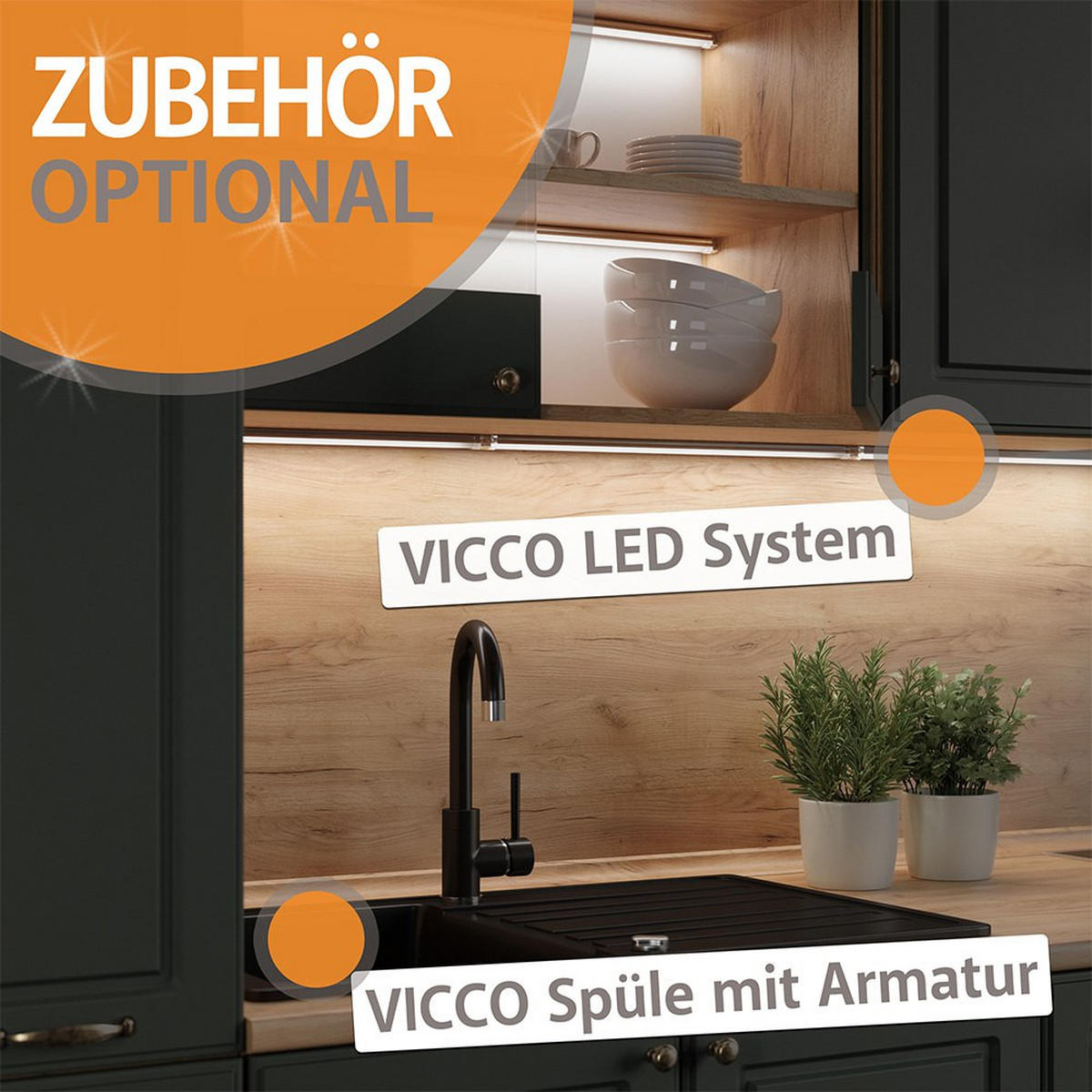 KÜCHENBLOCK R-Line Edelgrau/Weiß 180 cm ohne AP - Braun/Weiß, Holzwerkstoff (180/81.6/46cm) - Vicco