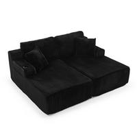 SCHLAFSOFA 186/154/78 cm Schwarz Cord mit seitlicher Magazintasche und Getränkehalter - Schwarz, Textil (186/78/154cm) - Oxeza