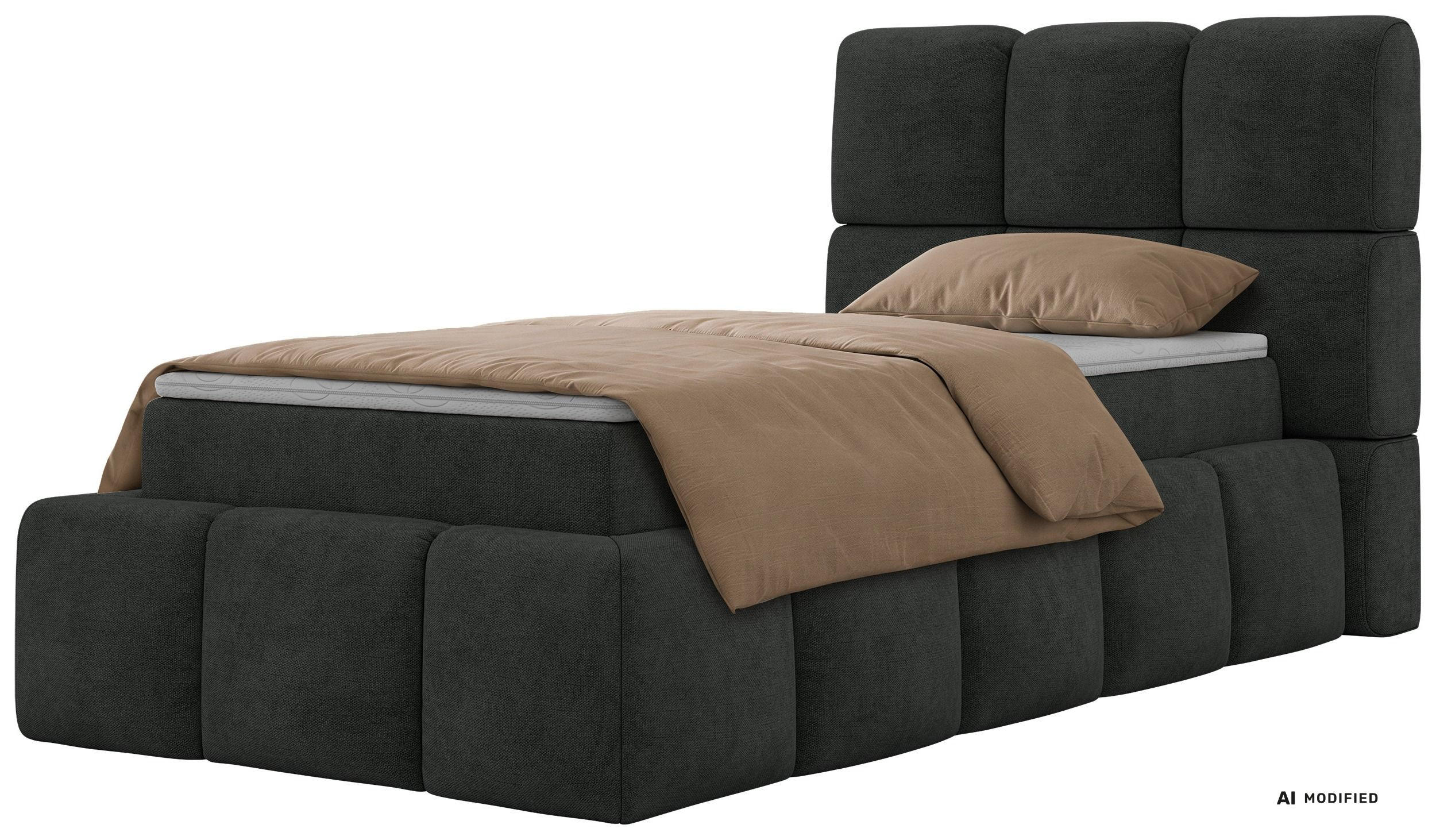 BOXBETT NIRA 90/200 - Dunkelgrau Stukture - Topper T25 - H3 - Dunkelgrau/Schwarz, Kunststoff/Textil (200/90cm) - MKS