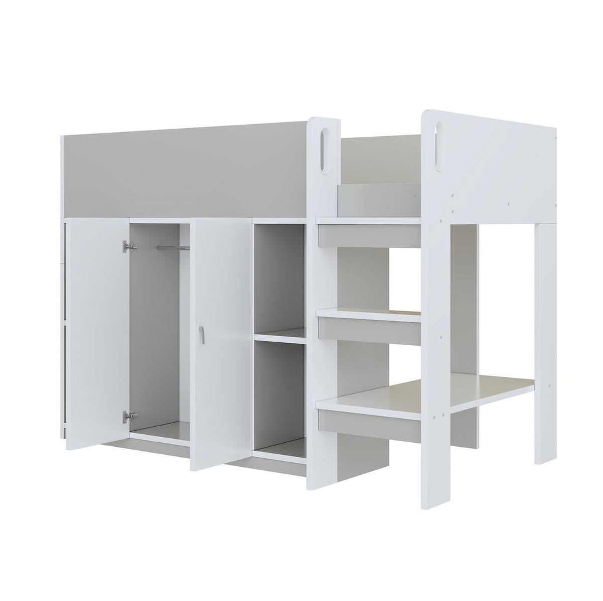 HOCHBETT 90/200 cm mit Leiter, Schrank und Regalen aus Holzwerkstoff, Grau/Weiß - Grau, Holzwerkstoff (90/200cm) - Redom