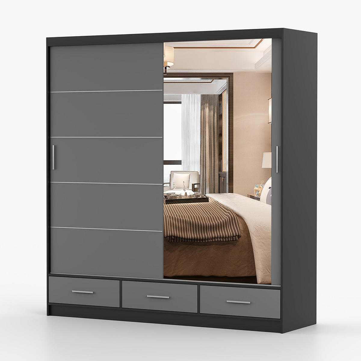 KLEIDERSCHRANK Florence 203 cm, 203/218/61, 2-türig, grau - Grau, Holzwerkstoff (203/218/61cm) - imoebel24